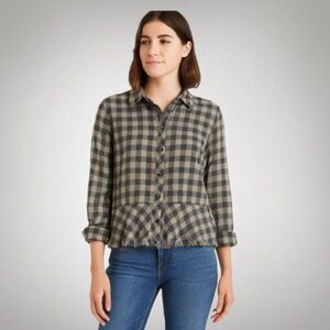 Cloth & Stone Womens Shirt Small Button Down Plaid Frayed Hem Casual